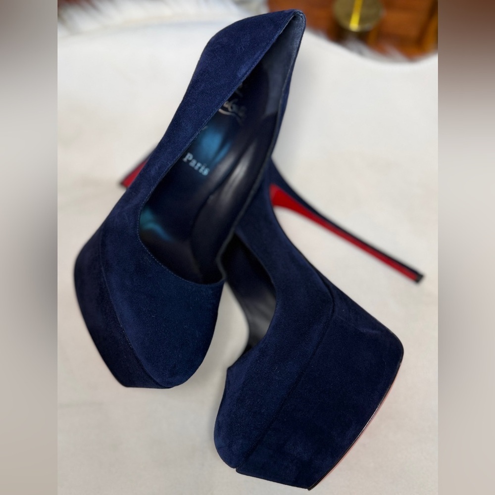 Christian Louboutin Lady 160 mm Pumps Navy Blue Suede Platform Heels Size EU 40 - Picture 5 of 15
